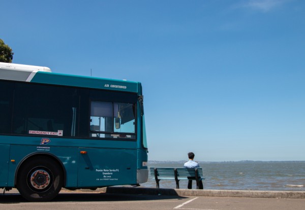 Bus driver enjoying local area